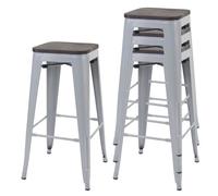 Mendler - Lot de 4 tabourets de bar HWC-A73 - métal design industriel, assise bois empilable, gris