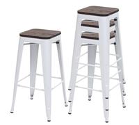 4x Tabouret de bar HWC-A73, avec siège en bois, métal, style industriel blanc