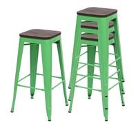4x Tabouret de bar HWC-A73, avec siège en bois, métal, style industriel vert