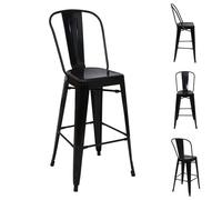 4x tabouret de bar HWC-A73, chaise de comptoir avec dossier, métal, design industriel noir