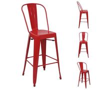 4x tabouret de bar HWC-A73, chaise de comptoir avec dossier, métal, design industriel rouge