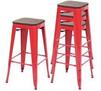 Mendler Tabourets de bar HWC-A73 Lot de 4 – siège en bois, métal, industriel, empilable – rouge