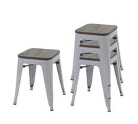 4x Tabouret HWC-A73, avec siège en bois, métal, style industriel, empilable gris