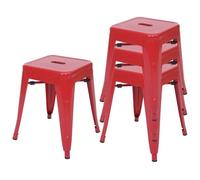 4x tabouret HWC-A73, tabouret en métal, design industriel, empilable rouge
