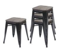 Mendler Tabourets HWC-A73 Lot de 4 – Assise en bois, métal style industriel empilable – Noir