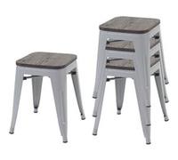 Mendler Tabourets HWC-A73 Lot de 4 assise en bois métal style industriel empilable gris