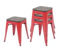 Mendler – Lot de 4 tabourets HWC-A73 – assise en bois, métal, style industriel, empilable – rouge