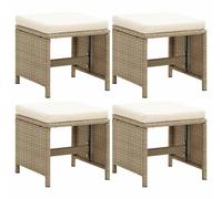 4x Tabourets de Jardin avec Coussins Résine Tressée Gris Repose-pieds vidaXL