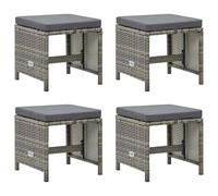 4x Tabourets de Jardin avec Coussins Résine Tressée Gris Repose-pieds vidaXL