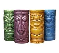 mikamax Tiki Mugs Tiki Tiki Lot de 4 Gobelets à Cocktail Verre Cocktail Accessoires Tiki Bar Décoration Fête 14cm x 6,5 Ø Tiki Cocktail Party Party