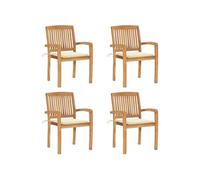 vidaXL Chaises de jardin empilables en teck massif avec coussins – 4 pcs