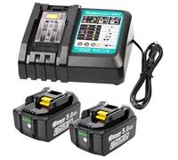 5,0Ah Batteries de Rechange pour Makita 18V - Chargeur DC18RC | Lot de 2 batteries Li-ion de 5,0Ah compatibles avec BL1860B BL1860 - Chargeur rapide DC18RC adapté aux batteries Makita