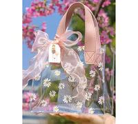 5/1 pièce Sac cadeau imprimé marguerite, sac cadeau en PVC transparent, sac fourre-tout pratique, convient pour le mariage, les petites entreprises, les achats, les fêtes, les fêtes d'anniversaire et 