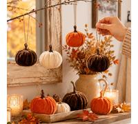 5/10 pièces Ensemble de décoration suspendue en velours mini citrouille, décoration d'automne à double usage, convient pour le bureau et la fenêtre, style rustique de ferme pour Thanksgiving, Hallowee