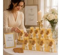 5/10Set Faveurs de Baptême en Vrac Ensemble Bougie Ours en Peluche Croix, paquets de Fête Multi-Articles Cadeaux Souvenirs pour les Invités avec Bougie Parfumée Sacs Cadeaux en Organza Étiquettes de R