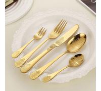 5/20 pièces Set de couverts en acier inoxydable à motif floral double face, couverts créatifs pour la maison, la cuisine et l'hôtel, cadeau de Noël, fournitures scolaires Ensemble de 5 pièces,ensemble