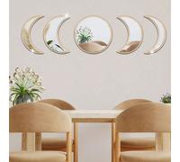 5/7 pièces Décalcomanie murale miroir acrylique à phases de lune dégradées avec base de cadre en bois, décoration murale amovible auto-adhésive à arrangement DIY pour chambre de location, salle de bai