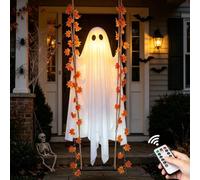5,91 Ft Halloween Ghost Hanging Outdoor Decor with Light and Remote Control,2027 Scary Spooky Glowing Flying Party Prop,Decorative Halloween Garden Porch Tree,Backyard Yard，Orange-3,94 Ft-1.2 m