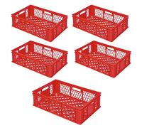5 bacs de transport - Dimensions : 600 x 400 x 170 mm - Parois et fond ajourés - Poids : 1,50 kg - Couleur : rouge