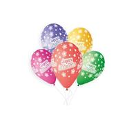 5 ballons bio joyeux anniversaire 33cm multicolore - 349528