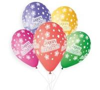 5 ballons bio joyeux anniversaire 33cm multicolore - gemar 349528 Multicolore G