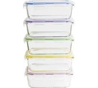 Pebbly Boîtes de conservation PKV-5SRB, rectangulaires, verre/plastique - Lot de 5 x 850 ml