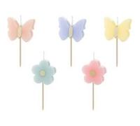 PartyDeco - 5 BOUGIES CIRE PAPILLONS FLEUR 3.5CM COLORÉ