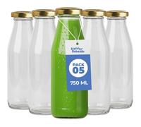 5 Bouteilles en Verre Vides de 750 ml- Bouteilles en verre pour jus, lait, barbecue, sauces - Idéales pour pique-niques