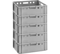 5 caisses à viande « Metzgerkiste E2 » 60 x 40 x 20 cm, adaptées au contact alimentaire - Fabriquées en Allemagne, caisses empilables, caisses de stockage, caisses à viande, couleur grise