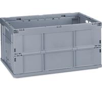 5 caisses pliantes professionnelles, robustes, usage professionnel, plastique haut de gamme, qualité supérieure, 60 L, caisses, dimensions H x L x P : 31,5 x 58,5 x 40 cm, gris