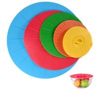 5 Couvercle Silicone Alimentaire, 10/12/15/20/26cm, Réutilisables | Couvre Plat Extensible, Couvercle Micro Ondes et Casserole, Protege Verre Hermétique Bols Pots Yaourt Verres Saladiers Frigo