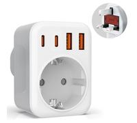 5 en 1 Adaptateur Prise Anglaise,Adaptateur UK de Voyage avec 1 Type E/F 2 USB A Ports 2 USB C Ports pour Le Royaume-Uni, l'Irlande, Malte, Malaisie Etc(Type G)