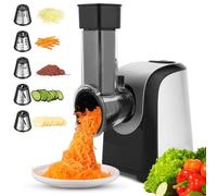 5 en 1 Coupe-Légumes Électrique 150W, Lames en Acier Inoxydable, Noir | Mandoline avec 5 cônes pour légumes, fromage et noix. Appareil à salade automatique, sans BPA et facile à nettoyer