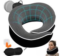 5 en 1 Coussin Cervicales, Memoire Forme, Oreiller de Voyage Réglable avec Masque Oculaire 3D, Bouchons d'Oreille, Poches, Boîtes, Ergonomique Tour Cou Repose Tete Avion, Travel Pillow Voiture Bureau