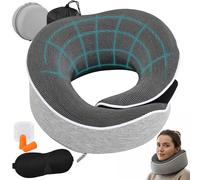 5 en 1 Coussin Cervicales, Memoire Forme, Oreiller de Voyage Réglable avec Masque Oculaire 3D, Bouchons d'Oreille, Poches, Boîtes, Ergonomique Tour Cou Repose Tete Avion, Travel Pillow Voiture Bureau