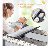 5 en 1 lit bébé cododo avec matelas, 4 hauteurs réglables, table à langer et parc pour bébé 0-9 mois