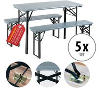 5 Ensemble Salon de Jardin Table Chaise Exterieur Balcon Bois Gris Pliable 117cm