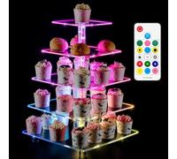 5 Etages Présentoir Cupcake avec Télécommande, Ulifeme LED Multi-couleurs Support de Cupcakes en Acrylique, Affichage de Desserts Carré: Noël, Mariage, Anniversaire et Décoration de Fête, USB Alimenté