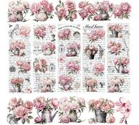 5 Feuilles Autocolnt de Transfert pour Meuble,Transfert à Frotter pour Meuble Fleurs de Pivoine Rose Vintage Fleurs Roses