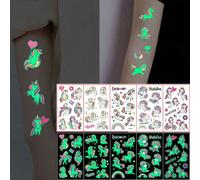 5 feuilles/paquet de tatouages temporaires lumineux pour les mains et le visage, stickers de tatouage à motif de licorne de dessin animé mignon, décalcomanies de maquillage corporel luminescent et amu