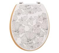 5 five simply smart 5five - Abattant WC Ovale Blackfloral - Motif Floral Noir et Blanc, 46,5 x 36 cm - Bois Laqué, Charnières Universelles - pour Toilettes, WC