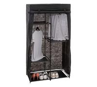 5five Armoire modulable - 2 penderies, 5 tablettes en tissu et métal - Noir - H 169 x L 88 x P 46 cm