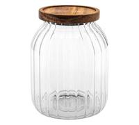 5 five simply smart 5five - Bocal de Conservation Harmony 2 L - Verre Cannelé, Couvercle Acacia, 13,5 x 18 cm - Rangement Pour Cuisine