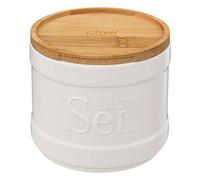 5 five simply smart 5five - Boîte à Sel Naturéo Blanche - D 10,7 x H 10 cm - Céramique, Couvercle en Bambou, 400 g - Pot de Conservation pour Cuisine