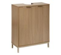 5 five simply smart 5five - Meuble sous Lavabo Tasso Effet Bois, L 60 x P 28,5 x H 80 cm, 2 Portes Cannelées, Étagère Réglable - Rangement pour Salle de Bain, WC