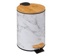 5 five simply smart 5five - Poubelle à Pédale Lea 3 L - Effet Marbre et Bambou, Ø 17 x H 25 cm, Fermeture Douce - pour Salle de Bain, WC, Bureau
