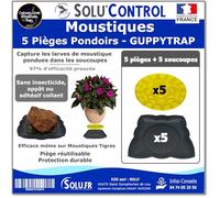 5 Guppy Trap + 5 coupelles, Piège Pondoir à Moustiques Écologique, sans Insecticide, sans Adhésif, Médaille d'argent Concours Lépine 2023, Fabriqué en France