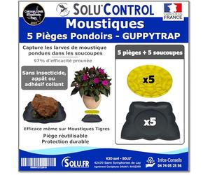 5 Guppy Trap + 5 coupelles, Piège Pondoir à Moustiques Écologique, sans Insecticide, sans Adhésif, Médaille d'argent Concours Lépine 2023, Fabriqué en France