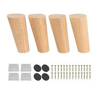 5 inch Pieds De Meuble En Bois Solide, Btowin 4 Pièces Pieds De Table Remplacement Rond Conique Modernes Vintages Avec Plaques De Montage & Vis & Prodecteur Pour DIY Fauteuil Chaise Canapé-Lit Oblique