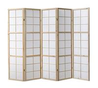 5 pan diviseur de pièce écran Pliant - Bois diviseur Shoji en Papier de Riz Blanc Naturel